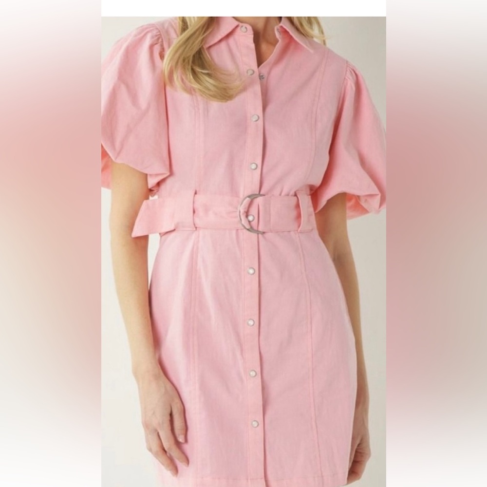 entro pink bubblegum collared dress with buttons and belt size medium